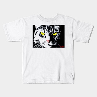 ANGRY CAT POP ART - BLACK YELLOW TRASPARENT Kids T-Shirt